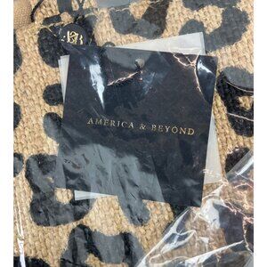 America & Beyond Unisex Black Jute Tote Bag with Cheetah Print & Crossbody Strap